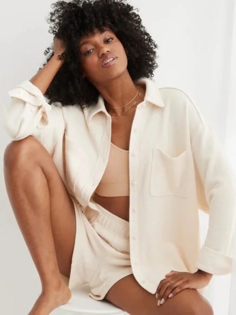 Aerie Oversized Cream Lumber Jane Button Front Shacket Size Xxs